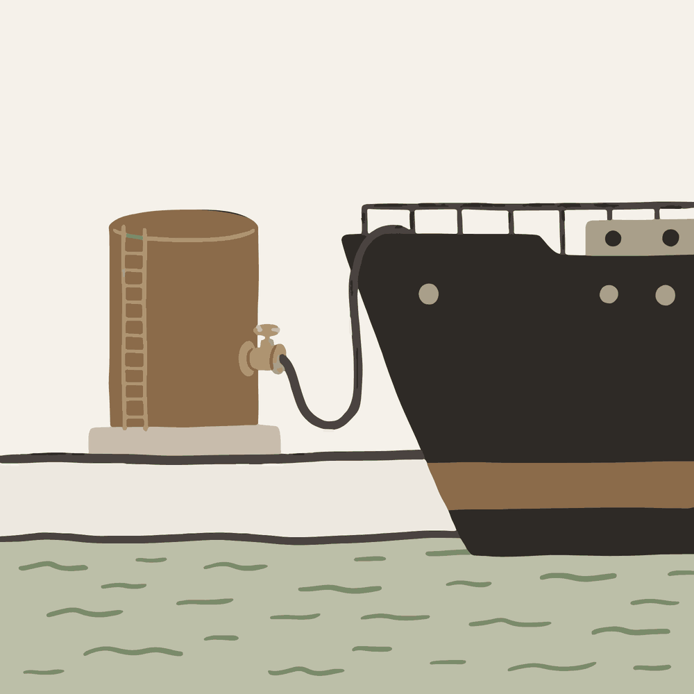 Ship discharging waste by hose to a reception tank on the quay
