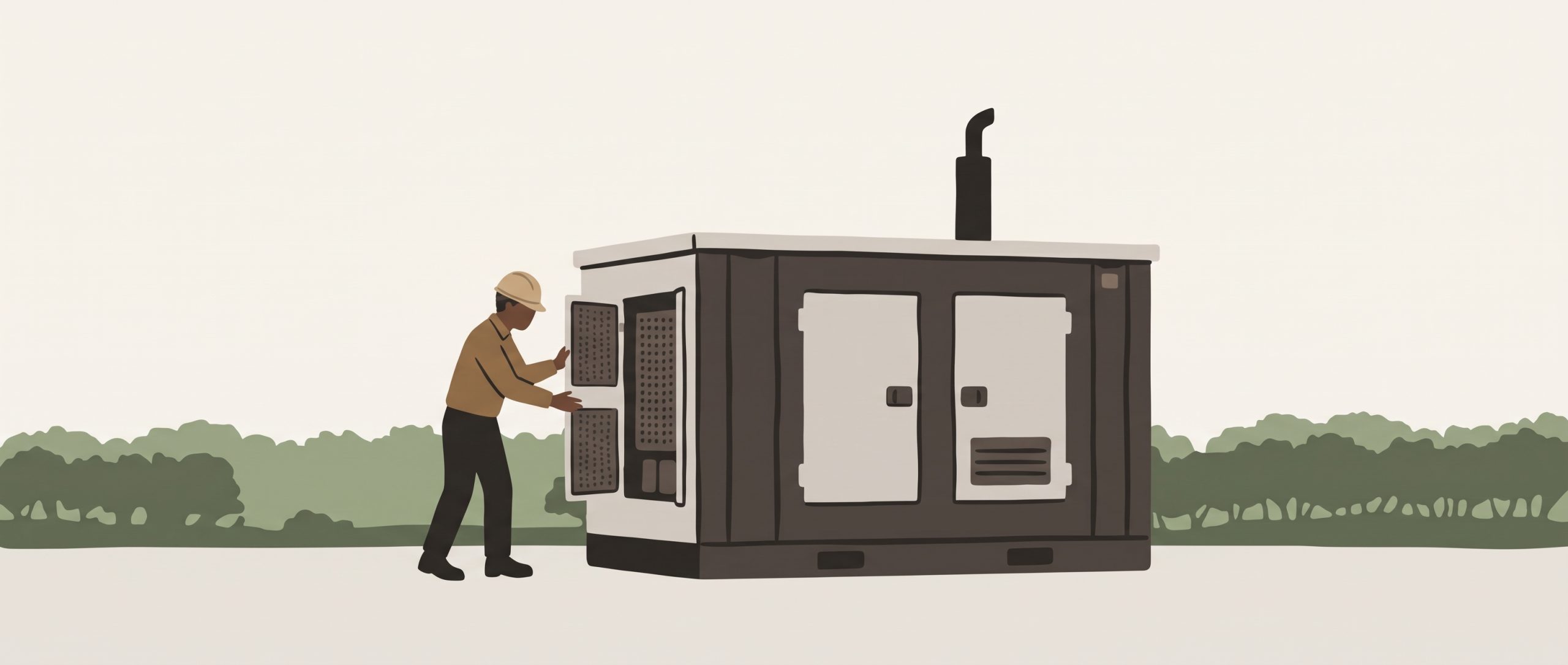 Row of backup diesel generators beside a data centre building